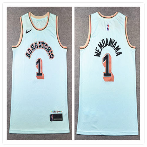 Men’s San Antonio Spurs #1 Victor Wembanyama Light Blue 2024-25 City Edition Jersey
