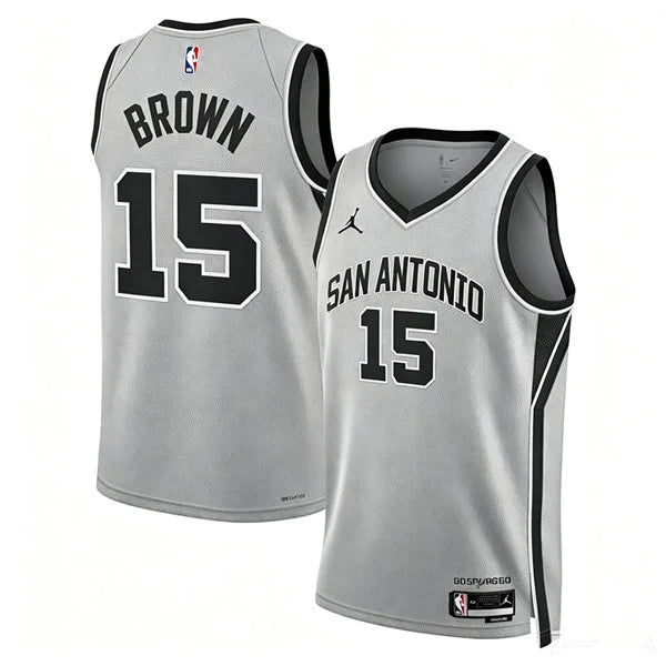 Men’s San Antonio Spurs #15 Maliq Brown 2026 Silver Statement Edition Swingman Jersey