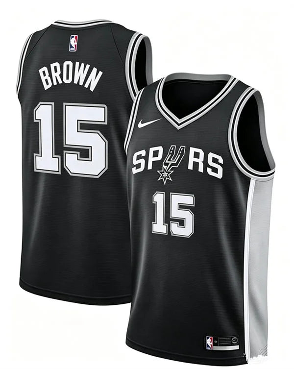 Men’s San Antonio Spurs #15 Maliq Brown Nike Black Icon Edition Swingman Jersey