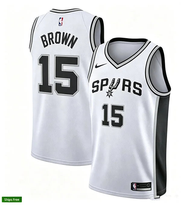 Men’s San Antonio Spurs #15 Maliq Brown Nike White Association Edition Swingman Jersey