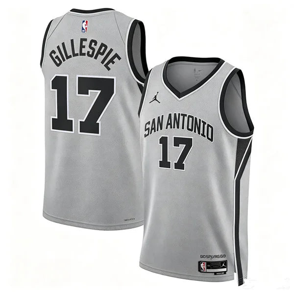 Men’s San Antonio Spurs #17 Ja’Kobi Gillespie 2026 Silver Statement Edition Swingman Jersey