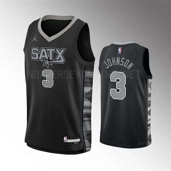 Men’s San Antonio Spurs #3 Keldon Johnson 2022-23 Black Statement Edition Player Jersey