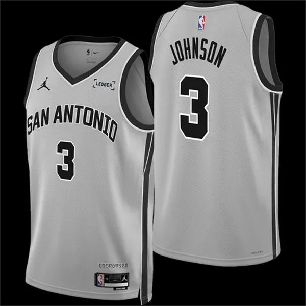 Men’s San Antonio Spurs #3 Keldon Johnson 2025-26 Silver Statement Edition Swingman Jersey