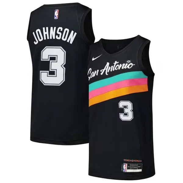 Men’s San Antonio Spurs #3 Keldon Johnson Black 2025-26 City Edition Swingman Jersey