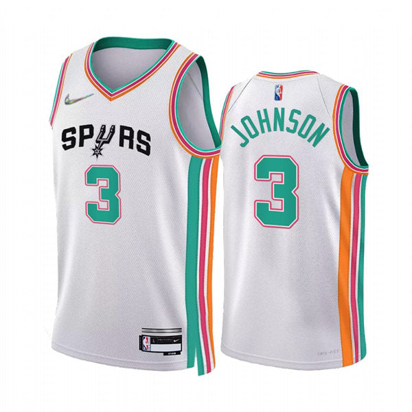 Men’s San Antonio Spurs #3 Keldon Johnson White 2021-22 75th Anniversary City Edition Jersey