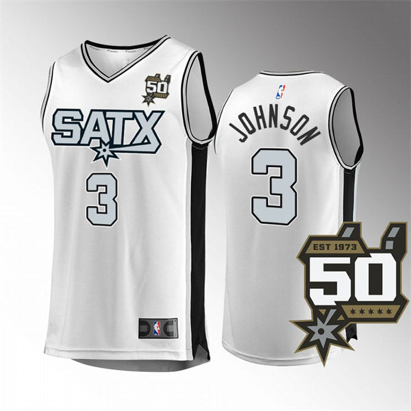 Men’s San Antonio Spurs #3 Keldon Johnson White Alternative 2022-23 50th Anniversary Jersey