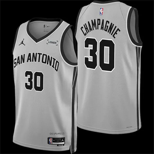 Men’s San Antonio Spurs #30 Julian Champagnie 2025-26 Silver Statement Edition Swingman Jersey