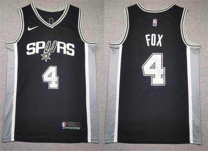 Mens San Antonio Spurs #4 De’Aaron Fox Black Icon Edition Swingman Jersey