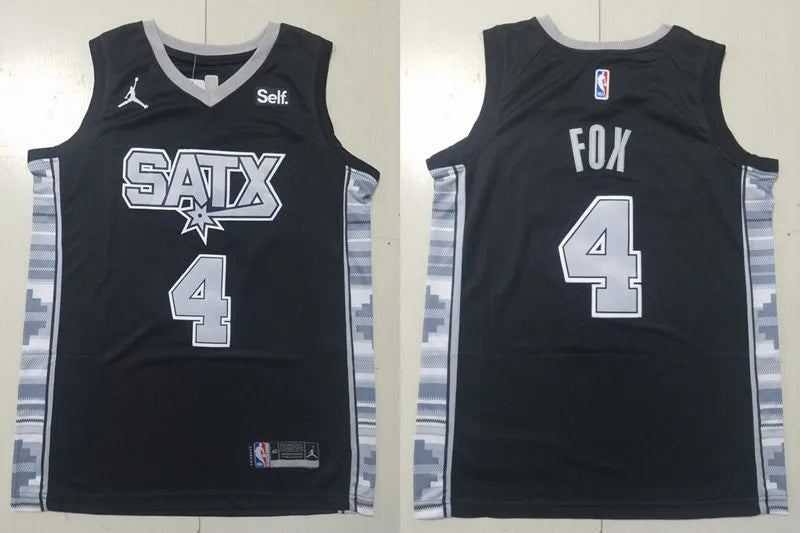 Mens San Antonio Spurs #4 De’Aaron Fox Black Statement Edition Player Jersey