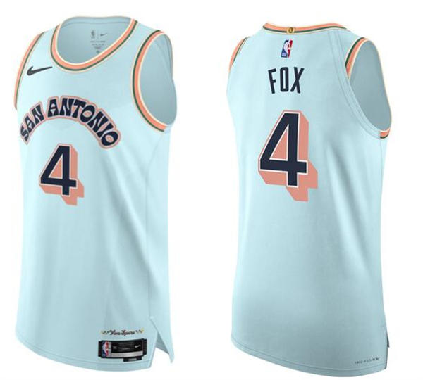 Mens San Antonio Spurs #4 De’Aaron Fox Light Blue 2024-25 City Edition Jersey