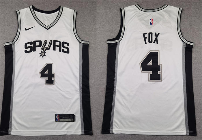 Mens San Antonio Spurs #4 De’Aaron Fox White Association Edition Jersey