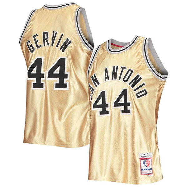 Men’s San Antonio Spurs #44 George Gervin Mitchell & Ness Gold 1977-78 Hardwood Classics Swingman Jersey