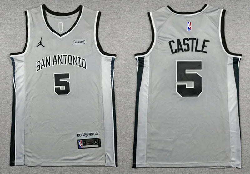 Men’s San Antonio Spurs #5 Stephon Castle 2025-26 Silver Statement Edition Swingman Jersey