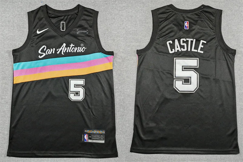 Men’s San Antonio Spurs #5 Stephon Castle Black 2025-26 City Edition Swingman Jersey