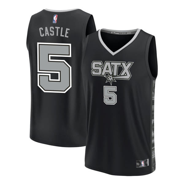 Men’s San Antonio Spurs #5 Stephon Castle Black Statement Edition Player Jersey