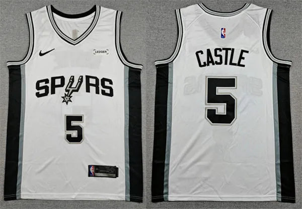 Men’s San Antonio Spurs #5 Stephon Castle Nike White Association Edition Jersey