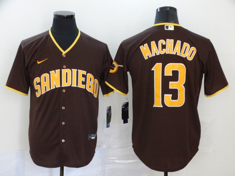 Men’s San Diego Padres #13 Manny Machado Brown Stitched Jersey