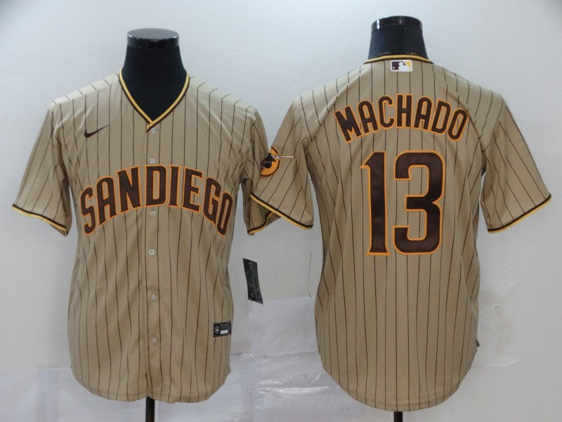 Men’s San Diego Padres #13 Manny Machado Khaki Stitched Jersey