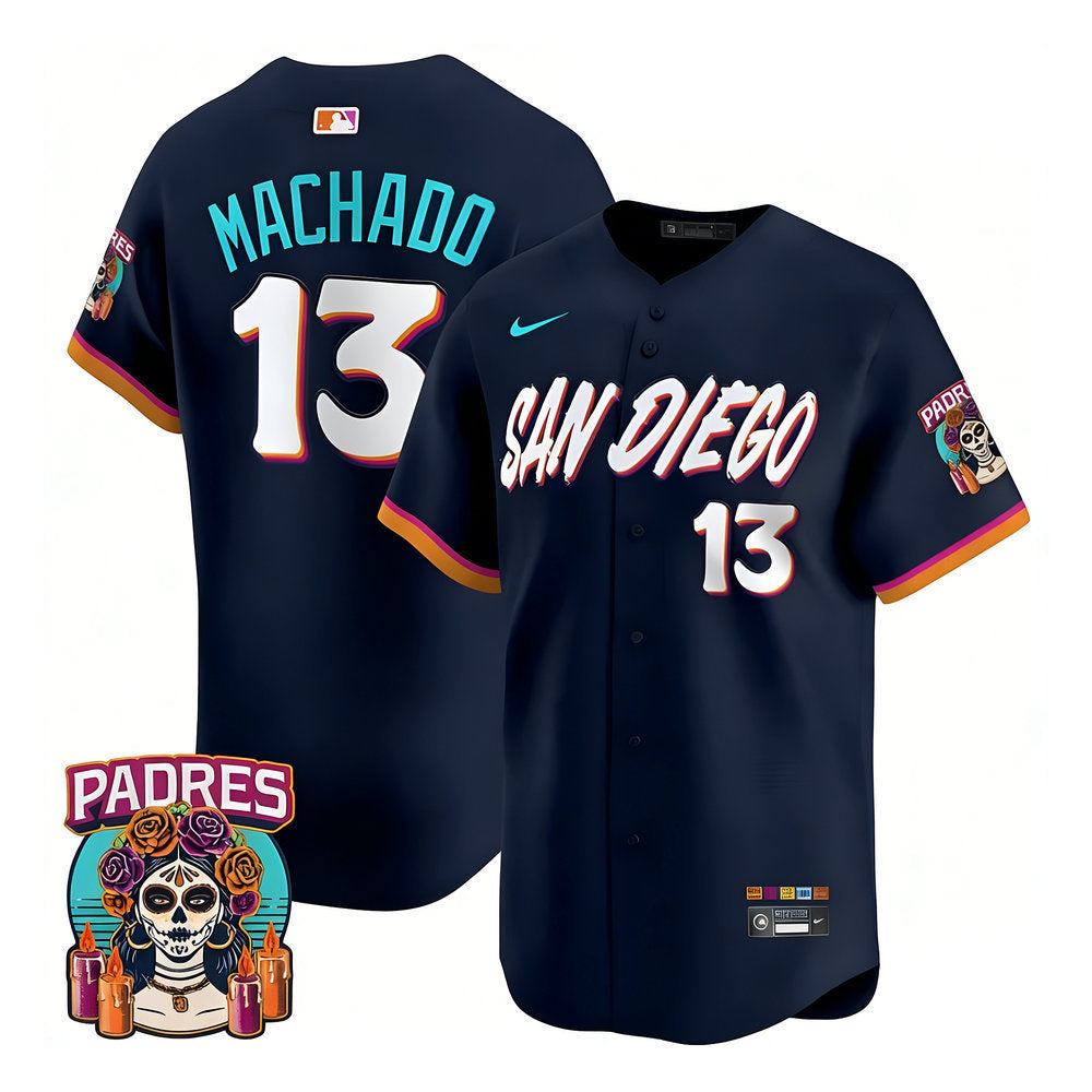 Men’s San Diego Padres #13 Manny Machado Navy 2026 City Connect Stitched Jersey-Button Up