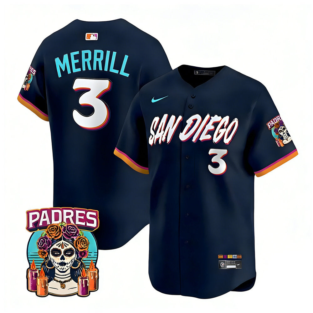 Men’s San Diego Padres #3 Jackson Merrill Navy 2026 City Connect Stitched Jersey-Button Up