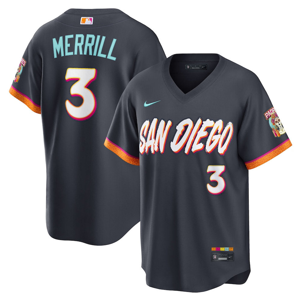 Men’s San Diego Padres #3 Jackson Merrill Nike Obsidian 2026 City Connect Stadium Jersey