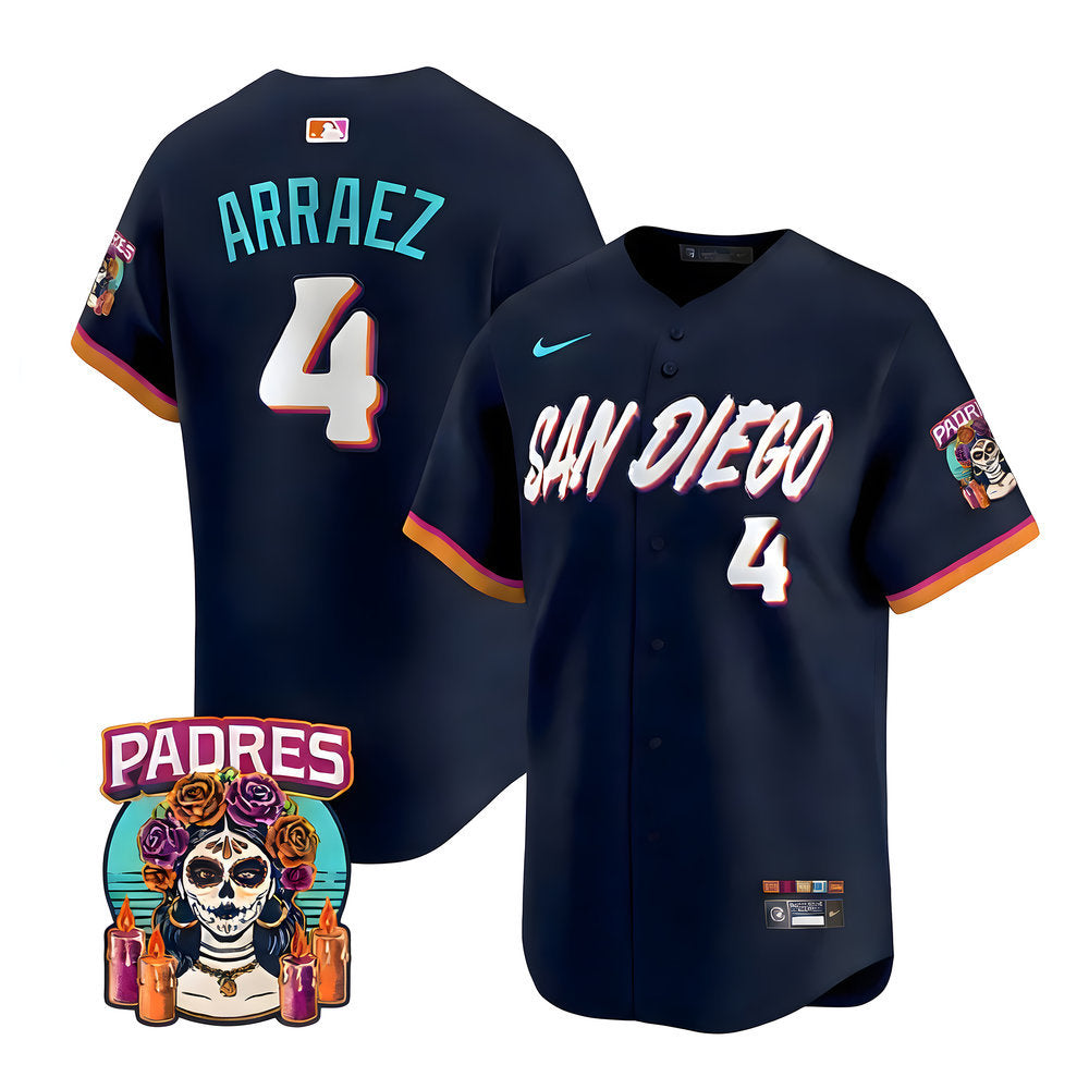 Men’s San Diego Padres #4 Luis Arraez Navy 2026 City Connect Stitched Jersey-Button Up