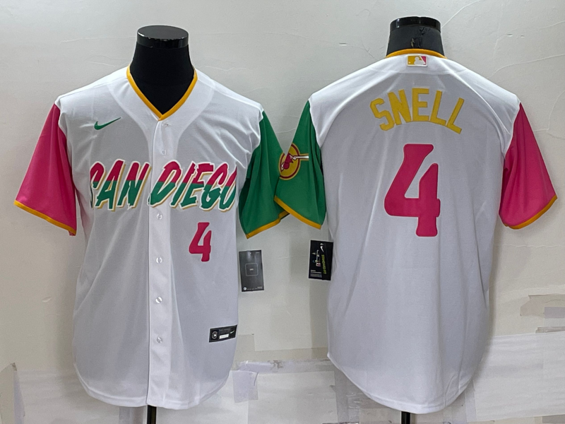 Men’s San Diego Padres Blake Snell #4 White Stitched Jersey