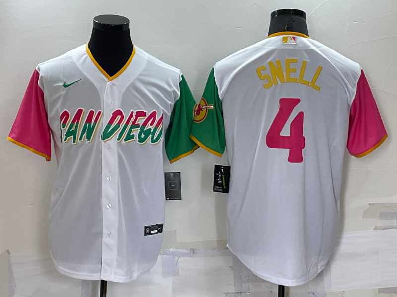 Men’s San Diego Padres Blake Snell #4 White Stitched Jersey
