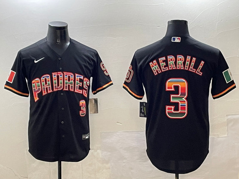 Men’s San Diego Padres Jackson Merrill #3 Black Jersey