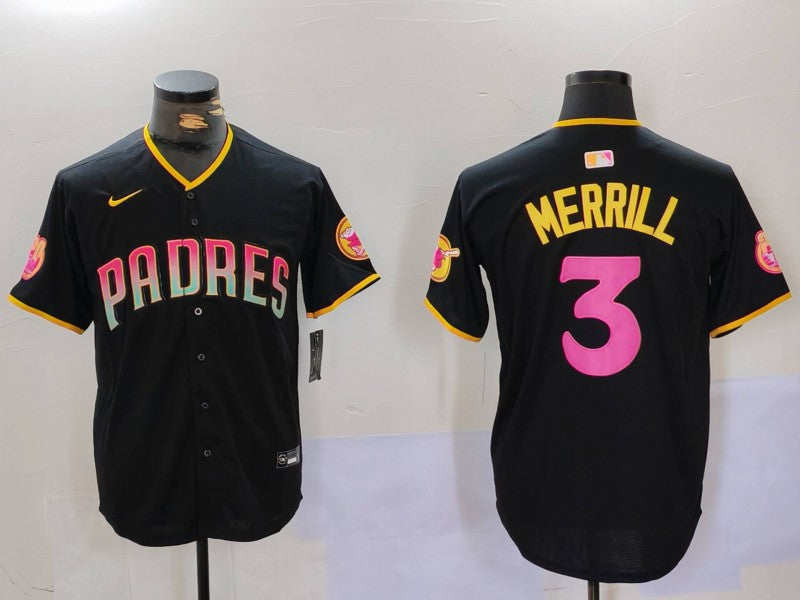 Men’s San Diego Padres Jackson Merrill #3 Black Jersey