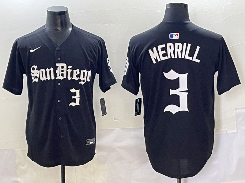 Men’s San Diego Padres Jackson Merrill #3 Black Jersey