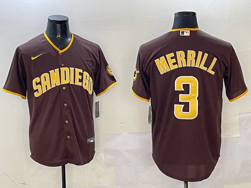 Men’s San Diego Padres Jackson Merrill #3 Brown Jersey