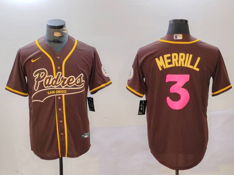 Men’s San Diego Padres Jackson Merrill #3 Brown Jersey