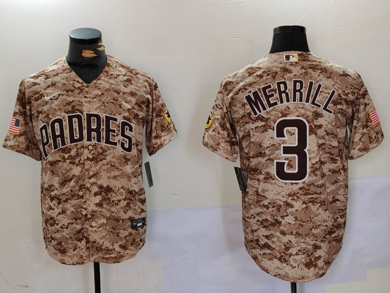 Men’s San Diego Padres Jackson Merrill #3 Camo USMC Alternate Jersey