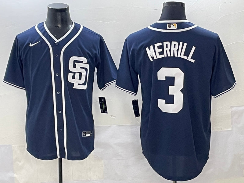 Men’s San Diego Padres Jackson Merrill #3 Navy Limited Jersey