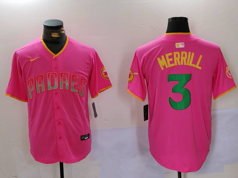 Men’s San Diego Padres Jackson Merrill #3 Pink Jersey