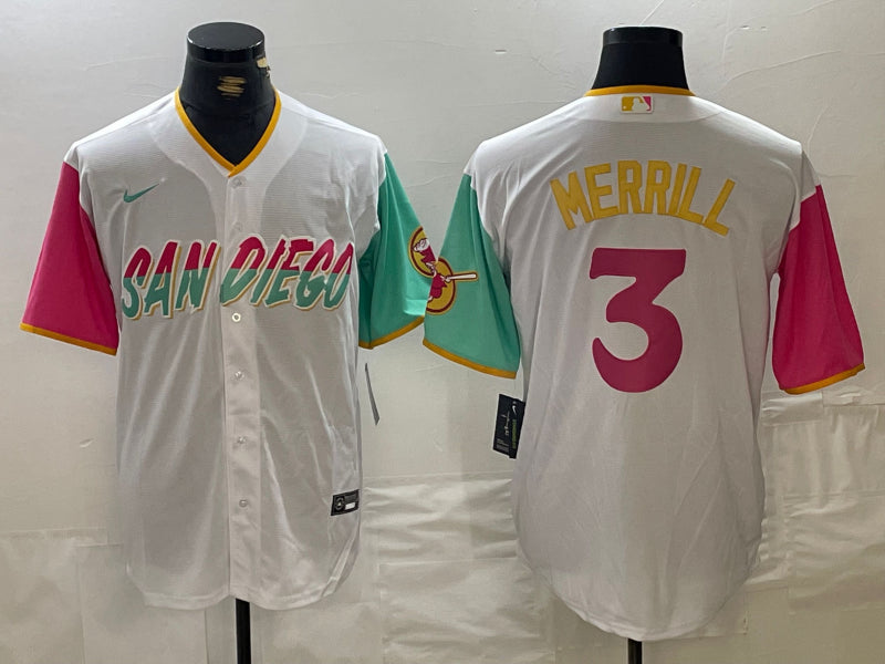 Men’s San Diego Padres Jackson Merrill #3 White City Connect Jersey