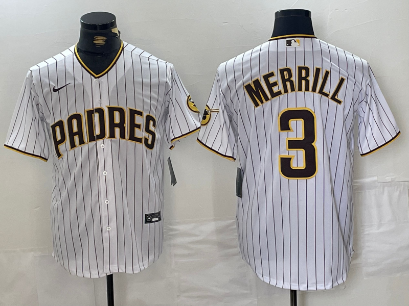 Men’s San Diego Padres Jackson Merrill #3 White Home Jersey