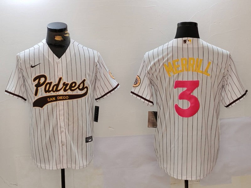 Men’s San Diego Padres Jackson Merrill #3 White Jersey
