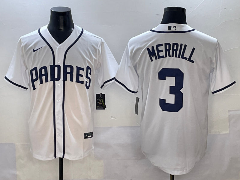 Men’s San Diego Padres Jackson Merrill #3 White Jersey