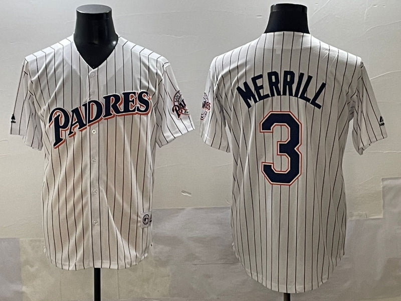 Men’s San Diego Padres Jackson Merrill #3 White Jersey