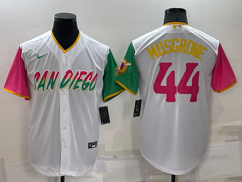 Men’s San Diego Padres Joe Musgrove #44 White Stitched Jersey