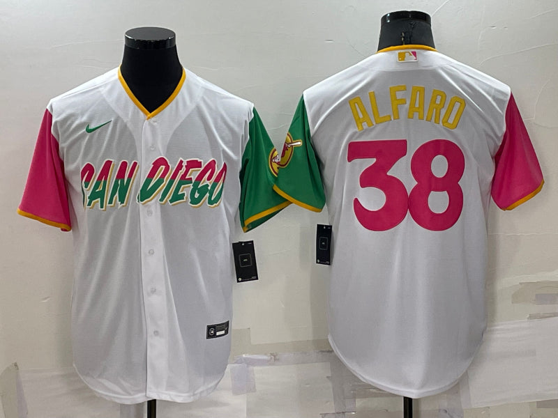 Men’s San Diego Padres Jorge Alfaro #38 White Stitched Jersey