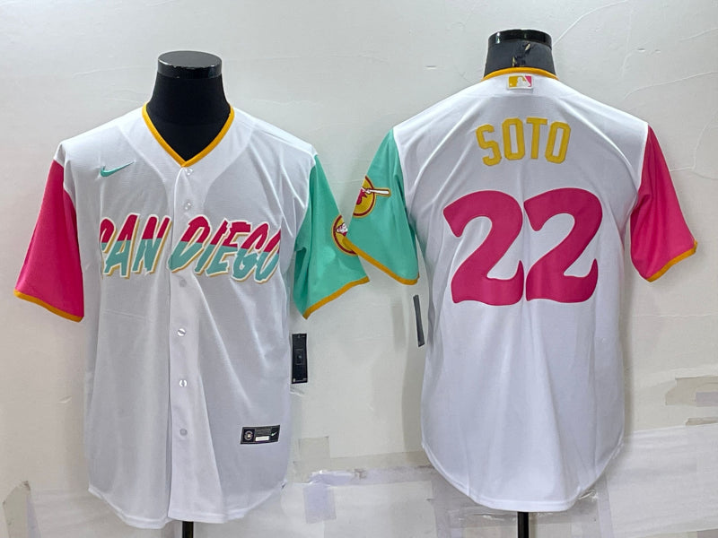 Men’s San Diego Padres Juan Soto #22 White Stitched Jersey