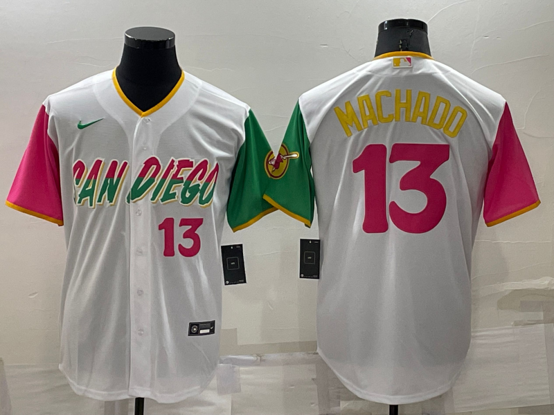 Men’s San Diego Padres Manny Machado #13 White Stitched Jersey