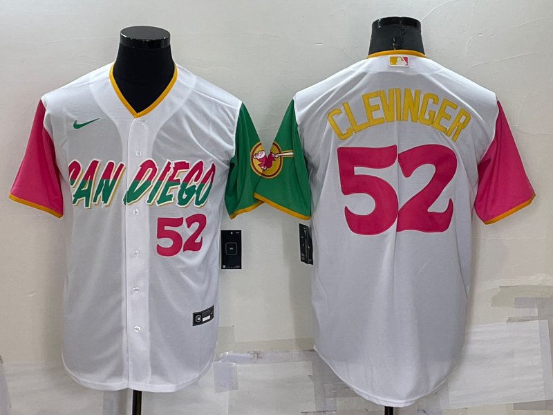 Men’s San Diego Padres Mike Clevinger #52 White Stitched Jersey