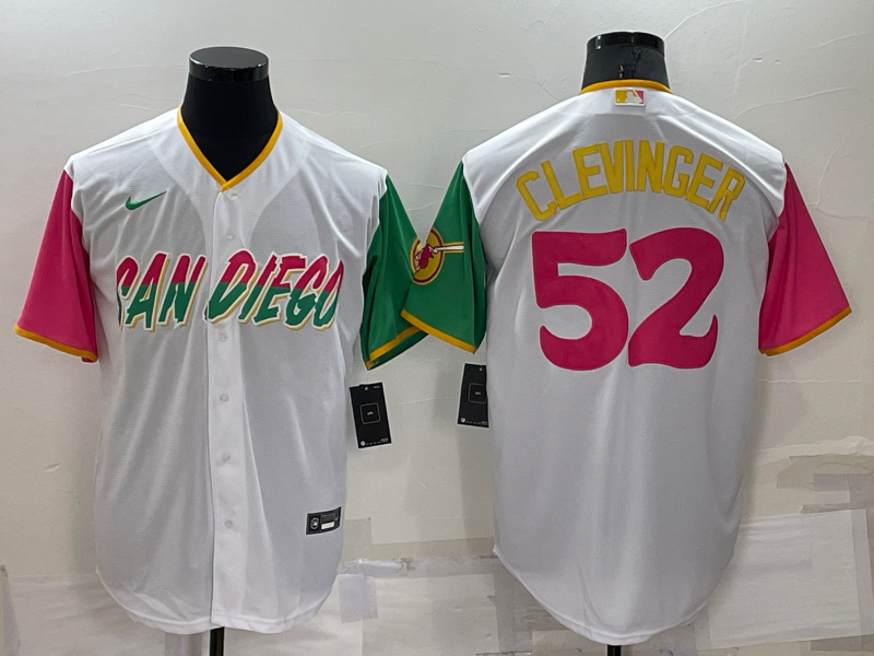 Men’s San Diego Padres Mike Clevinger #52 White Stitched Jersey