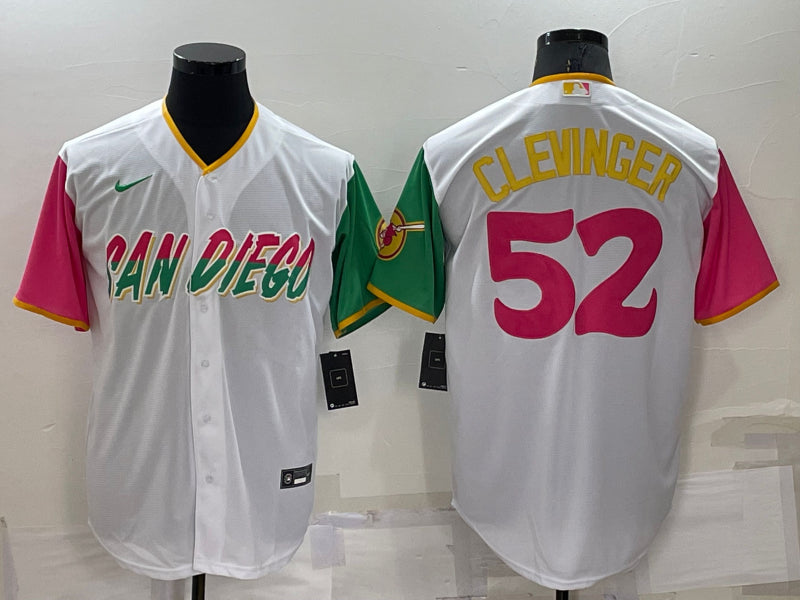 Men’s San Diego Padres Mike Clevinger #52 White Stitched Jersey