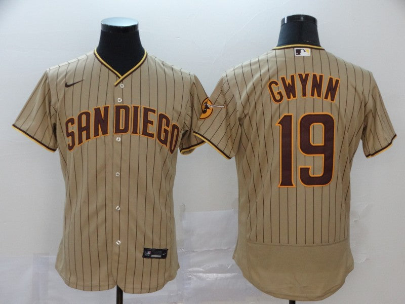 Men’s San Diego Padres Tony Gwynn #19 Khaki Stitched Jersey
