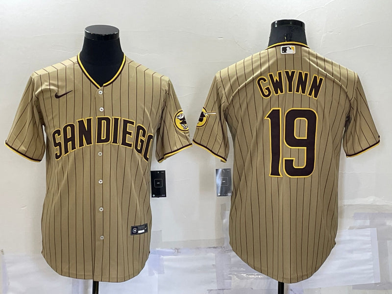 Men’s San Diego Padres Tony Gwynn #19 Khaki Stitched Jersey